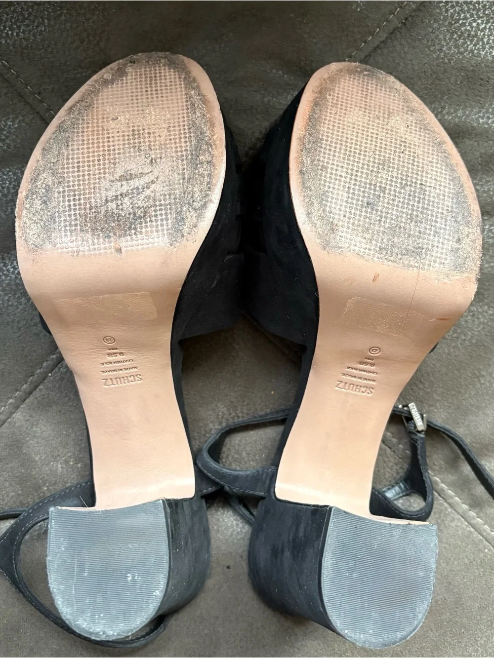 SCHUTZ Keefa Black Leather Suede Platform Chunky High Heel Sandals Y2K Disco 9.5
